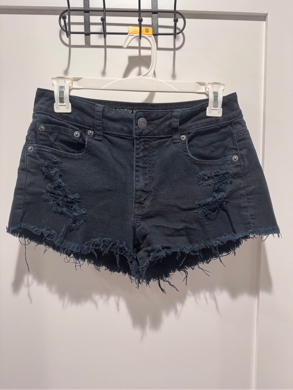 High Rise American Eagle Outfitters Black Distressed Denim Cutoff Shorts